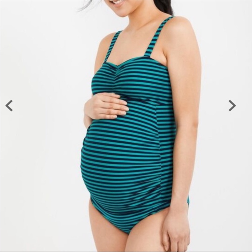 NWT!Beach bump green/navy striped tankini swimsuit